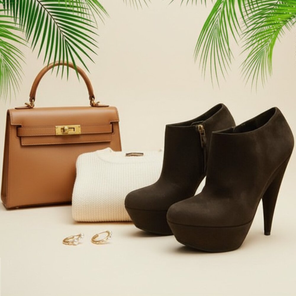 Yves Saint Laurent YSL Suede Platform Ankle Boots